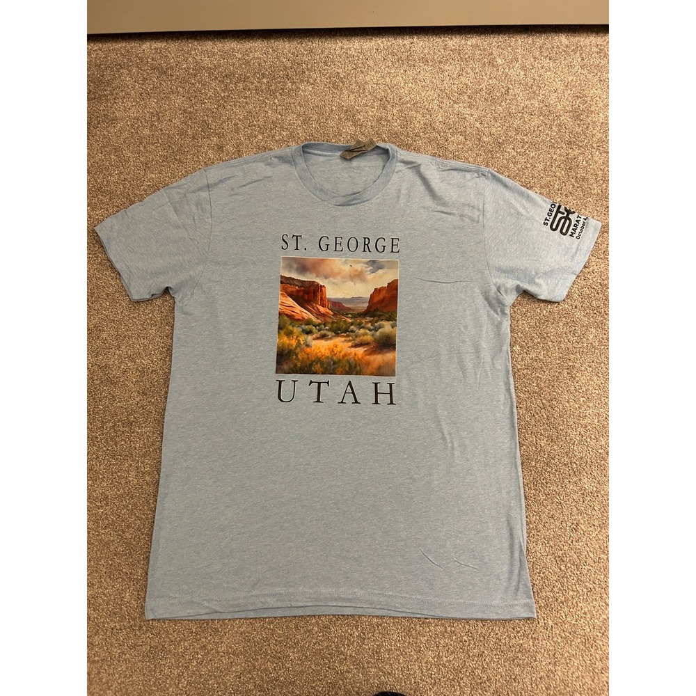 Next Level T-Shirt Mens Large Light Blue Excellent St George Marathon Utah 2025